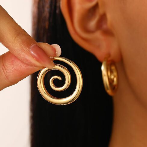 Spiral Swirl Hoop Earrings for Women - 24K Gold Plated Stainless Steel Hypoallergenic Twisted Design in Saudi Arabia