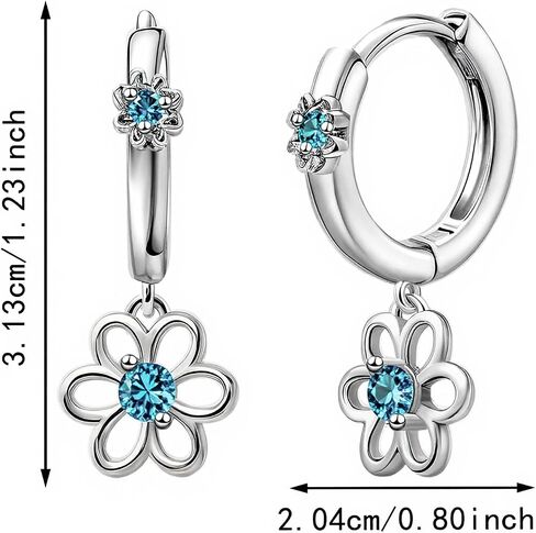 Blue CZ Daisy Hoop Earrings S925 Sterling Silver Flower Dangle huggie Earrings Dainty Hypoallergenic Floral Jewelry Gifts for Daughter Birthday Wedding in Saudi Arabia