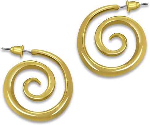 Spiral Swirl Hoop Earrings for Women - 24K Gold Plated Stainless Steel Hypoallergenic Twisted Design in Saudi Arabia