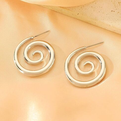 Spiral Swirl Hoop Earrings for Women - 24K Gold Plated Stainless Steel Hypoallergenic Twisted Design in Saudi Arabia