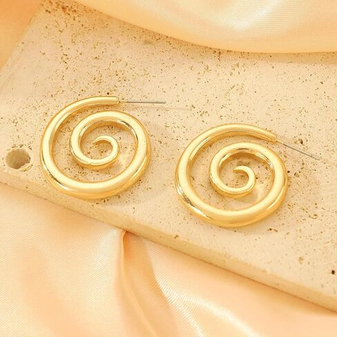 Spiral Swirl Hoop Earrings for Women - 24K Gold Plated Stainless Steel Hypoallergenic Twisted Design in Saudi Arabia