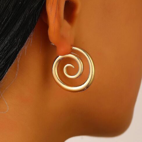 Spiral Swirl Hoop Earrings for Women - 24K Gold Plated Stainless Steel Hypoallergenic Twisted Design in Saudi Arabia