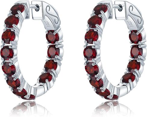 Hoop Earrings for women 925 Solid Sterling Silver, Natural Gemstone with 24 Grains Round Shape Main Stone Rhodium Plated Classic Style Fine Jewelry for Birthday Christmas Gifts in Saudi Arabia