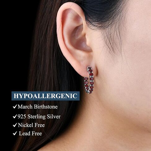 Hoop Earrings for women 925 Solid Sterling Silver, Natural Gemstone with 24 Grains Round Shape Main Stone Rhodium Plated Classic Style Fine Jewelry for Birthday Christmas Gifts in Saudi Arabia