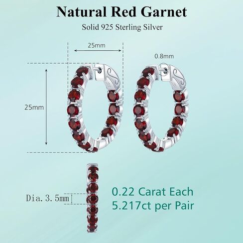 Hoop Earrings for women 925 Solid Sterling Silver, Natural Gemstone with 24 Grains Round Shape Main Stone Rhodium Plated Classic Style Fine Jewelry for Birthday Christmas Gifts in Saudi Arabia