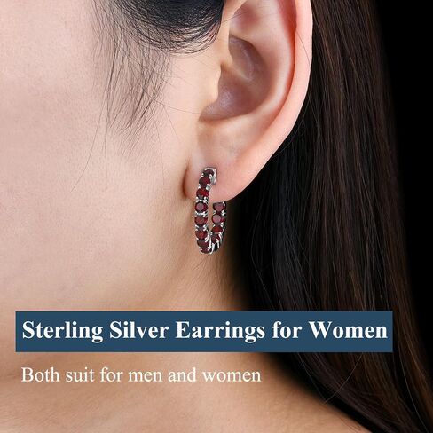 Hoop Earrings for women 925 Solid Sterling Silver, Natural Gemstone with 24 Grains Round Shape Main Stone Rhodium Plated Classic Style Fine Jewelry for Birthday Christmas Gifts in Saudi Arabia