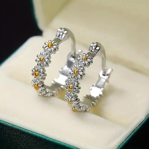 Silver Daisy Hoop Earrings Simple And Fashionable All-Match Earring Accessories in Saudi Arabia