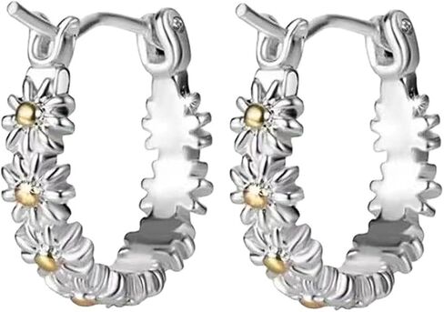 Silver Daisy Hoop Earrings Simple And Fashionable All-Match Earring Accessories in Saudi Arabia