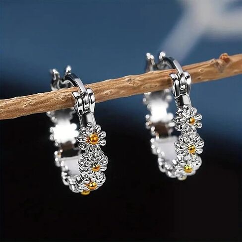 Silver Daisy Hoop Earrings Simple And Fashionable All-Match Earring Accessories in Saudi Arabia