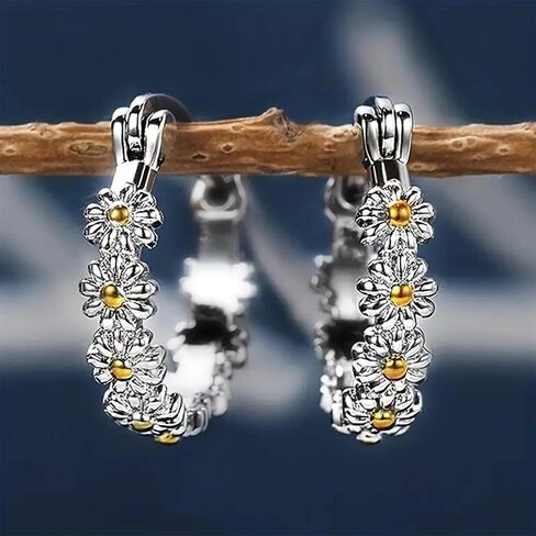 Silver Daisy Hoop Earrings Simple And Fashionable All-Match Earring Accessories in Saudi Arabia