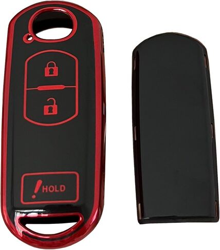 لأنظمة الدخول بدون مفتاح لمفتاح Mazda Key Fob Shell تناسب Mazda 3 6 CX-3 CX-5 CX-7 CX-9 3 أزرار غطاء المفتاح الذكي (أسود-أحمر) in Kuwait