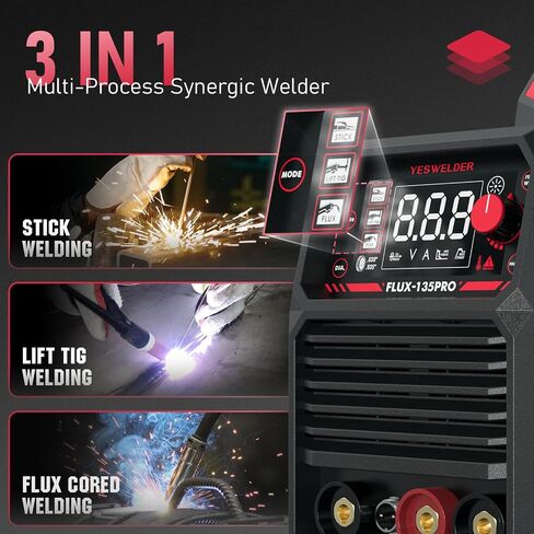 YESWELDER FLUX-135 MINI 135Amp MIG Welder,110V Flux Core Gasless Welder, Flux MIG/Lift TIG/Stick 3-in-1 Welding Machine in Kuwait