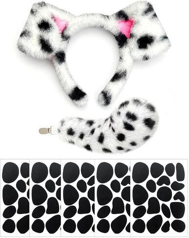 Dalmatian Ears Headband with Tail - Adjustable Puppy Dog Costume Headwear for Adult Women in Saudi Arabia