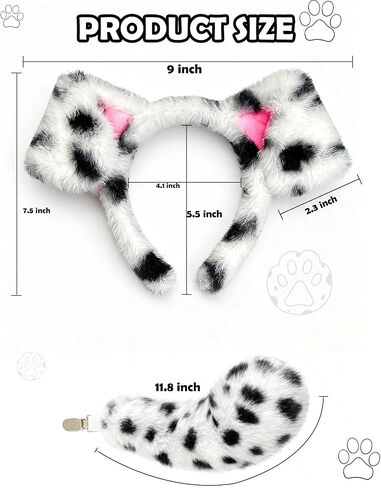 Dalmatian Ears Headband with Tail - Adjustable Puppy Dog Costume Headwear for Adult Women in Saudi Arabia