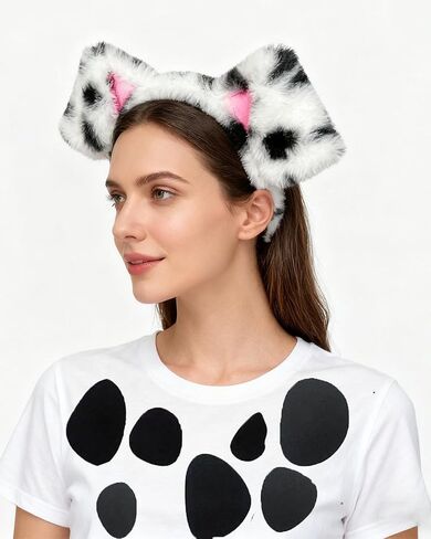 Dalmatian Ears Headband with Tail - Adjustable Puppy Dog Costume Headwear for Adult Women in Saudi Arabia