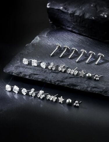 20G 18G 16G Threadless Flat Back Earrings Nose Studs 316L Surgical Steel Tragus Forward Helix Conch Cartilage Lobe Earrings Stud Medusa Labret Monroe Lip Ring Piercing Jewelry For Women Men in Saudi Arabia