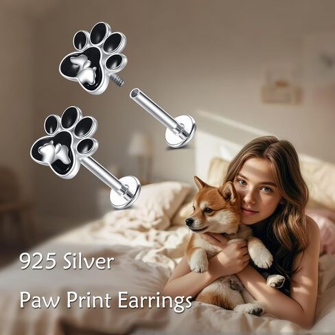Paw Print Piercing 925 Sterling Silver 16g Helix Tragus Earrings Dog Cat Puppy Piercing Jewelry Gifts for Women Mom Grandma in Saudi Arabia