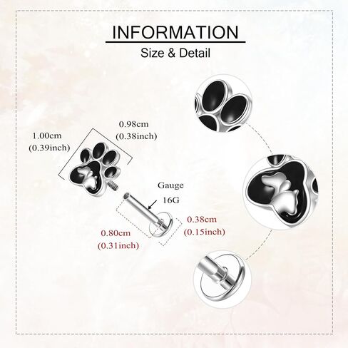 Paw Print Piercing 925 Sterling Silver 16g Helix Tragus Earrings Dog Cat Puppy Piercing Jewelry Gifts for Women Mom Grandma in Saudi Arabia