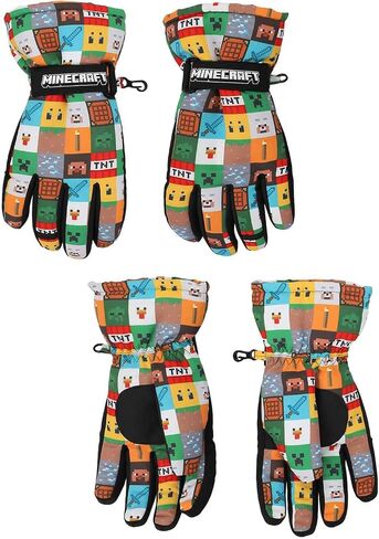 Bioworld Minecraft Youth Ski Gloves Creeper Steve Chicken Diamond Sword Design with Sure Grip Liners (L/XL) in Saudi Arabia