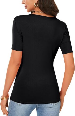 KIFOVEN Women’s Summer T Shirt Short Sleeve Deep v Neck Wrap Ruched Slim Fit Tees Shirt in Saudi Arabia