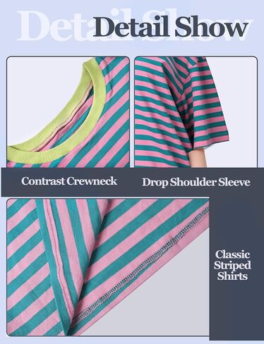 Buauty Womens Oversized Striped T Shirts, Color Block Tee Loose Fit Crew Neck Short Sleeve Tops Casual Summer Y2K 2025 Trendy in Saudi Arabia