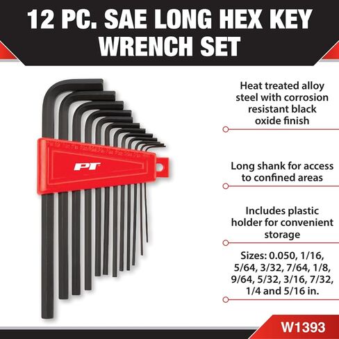 أداة الأداء W1393 12PC SAE Long Hex Key Set ، Black - Grade Grade Allen Wrenches مع وصول إضافي للوظائف الصعبة in Kuwait