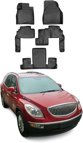 سجادات أرضية OMAC لـ Buick Enclave 2008-2017 سجادات سيارة مناسبة لجميع الأحوال الجوية ثلاثية الأبعاد حصيرة مطاطية مقاومة للماء وعديمة الرائحة TPE بطانات أرضية يتم قياسها بالليزر وغير قابلة للانزلاق (أسود) in Saudi Arabia