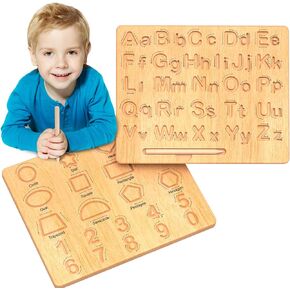 LOOIKOOS Wooden Letters Practicing Board, Double-Sided Alphabet Tracing Tool Learning to Write ABC Educational Toy Game Fine Motor Skill Development，Montessori Toy Gift for Preschool 3-5 Years Old