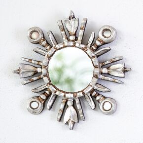 Silver Small Round Wall Mirror 6"- Peruvian Accent Wood sunburst Mirror for Wall room decor (Gold)