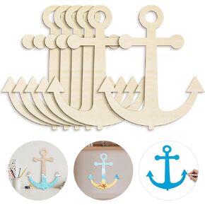 Anglechic 6 Pcs 16 Inch Unfinished Wooden Anchors for Crafts Large Blank Wooden Anchor DIY Wooden Anchor Slices Nautical Wood Cutouts Nautical Hanger Decor for Summer Cruise Party