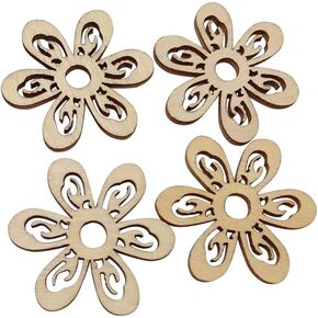 HEALLILY 20 Pcs Flower Wood Shapes Craft Wooden Slices DIY Unfinished Wood Ornament for DIY Art Home Decoration
