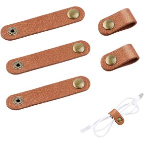 5 Pieces PU Leather Cord Organizer Reusable Cable Organizer Cord Keeper for Cable Straps,wrap Headphone,Earbud case,Headset (Brown)