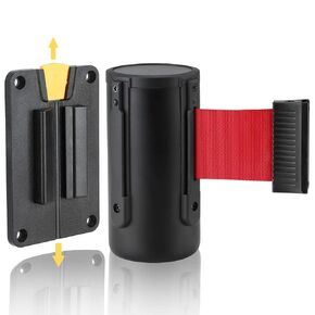 Wall Mounted Retractable Belt Barrier, Stainless Steel Rope Safety barriers with 6.5ft red Belt, Barking System Supported