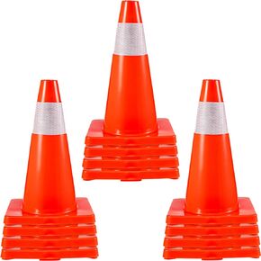 VEVOR 20Pack 18" Traffic Cones, Safety Road Parking Cones PVC Base, Orange Traffic Cone with Reflective Collars, Hazard Construction Cones for Home Traffic Parking