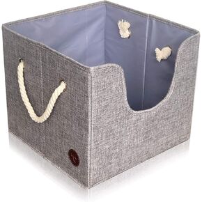 Tug's Stuff Perfect Size Dog Toy Box – Pet Leash, Blankets, Dry Treats, Bones, Food, Clothes or Accessory Storage Basket, a Folding Organizer Home Décor Bin with Rope Handles + Kid Baby Toys Storage
