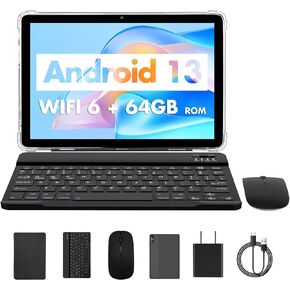 PRITOM Touch 10 Plus Android 13 Tablet, Octa-Core, WIFI6, 64GB, HD IPS Screen, BT, Camera, 10 inch Tablets Set with Customized Case, Charger, Keyboard & Mouse