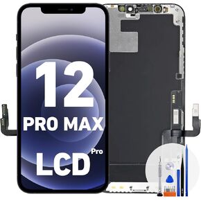 Cell Phone Screen Replacement Kit for iPhone 12 Pro Max, Responsive LCD Pro Display Digitizer with Tempered Glass, Waterproof, Easy DIY Frame Installation