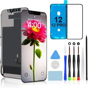 مجموعة استبدال شاشة Brinonac لهاتف iPhone 12/12 Pro، شاشة LCD Retina LCD كاملة الدقة مقاس 6.1 بوصة، مجموعة محول رقمي لشاشة اللمس COF مع أدوات إصلاح، لاصق مقاوم للماء، زجاج مقسى in Kuwait