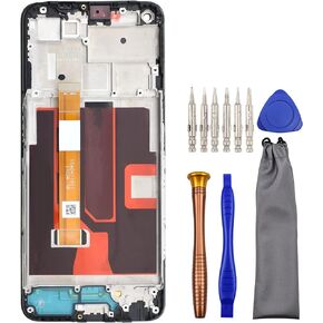Complete Screen LCD Digitizer Touch Assembly Replacement for OnePlus Nord N200 5G DE2118 DE2117 with Tool Kit and Screen Frame Installed Black 6.49"