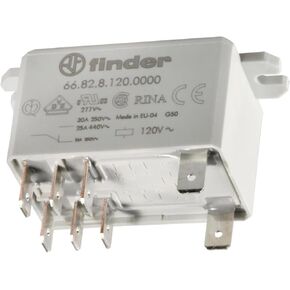 Finder 66.82.8.120.0000 DPDT 30A (NO)/10A (NC)، ملف تيار متردد 120 فولت، جهة اتصال AgCdO، مرحل الطاقة in Kuwait