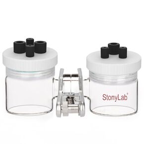 stonylab H-Type Electrolytic Cells, Borosilicate Electrochemical Cell with Double Electrolytic Cell Replaceable Ion-Exchange Membrane Electrolyzer Sealed Electrochemical Cells with PTFE Lids, 100 ml