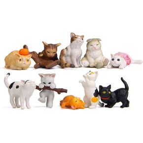 10 Pcs Kawaii Cat Characters Toy Mini Figure Collection Playset, Cake Topper, Plant, Automobile Decoration, Miniature Decorations, Landscape Scenes