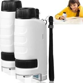 Tellegloww 2 حزمة مجهر جيب 60x-120x LED مجهر صغير مضاء للأطفال نطاق صغير محمول للأطفال مع 50 قطعة شرائح فارغة للتعليم المدرسي والتعلم والاستكشاف، أبيض in Kuwait