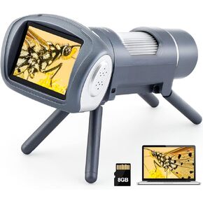 Andonstar AD012 Portable Microscope kit for Kids, 2" LCD Kids Microscope with Prepared Slides, 8G SD Card, Windows PC Compatible, STEM Educational Toys for Indoor, Outdoor Use, Ages 5+ (Gray)