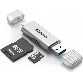 CYBORIS Micro SD Card Reader, USB 3.0 USB-C Memory Card Reader, Aluminum Multi 2-in-1 External SD Card Adapter for Phone Camera PC Laptop Table, Support TF/SD/Micro/SD/SDXC/SDHC/MMC/RS-MMC/UHS-I