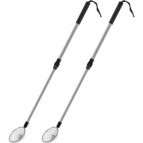 2PCS Beach Sand Sifter, Shell Scooper for Beach with Long Handle, Seashell Hunting Rock Sifting Tool, Beach Scoop for Beachcombing Shark Teeth Sifter, 21.3 to 32.6in Telescoping Beach Shovel for Beach