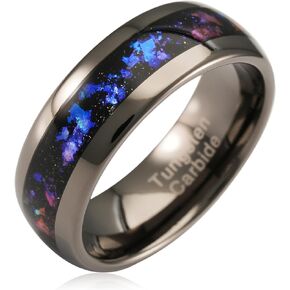 100S JEWELRY Engraved Personalized Gunmetal Tungsten Rings For Men Women Orion Nebula Opal Galaxy Wedding Engagement Promise Band Sizes 6-16