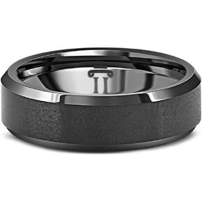 Men's Brushed Black Tungsten 6mm Beveled Ring Wedding Band