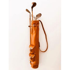 Geoffrey | Vintage TAN Leather Golf Club Carrying Bag with 2 Pockets | Retro - Bag only