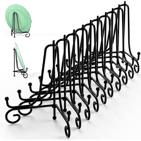 Tnnluku 8 Inch 2 Pack Iron Display Stand, Black Wire Iron Easel Plate Holder Dish Stand for Displaying Pictures